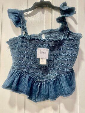 American Eagle Outfitters Cropped Cotton Denim Top Size Large NWT